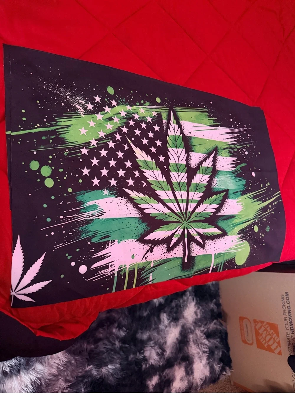Green and Black Cannabis Leaf Wall Tapestry - Bold Modern Decor (16x24)